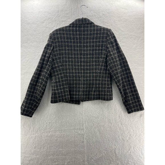 Louben Womens Double Breasted Suit Jacket Black White Tattersall Wool Blend 8 - Picture 2 of 9